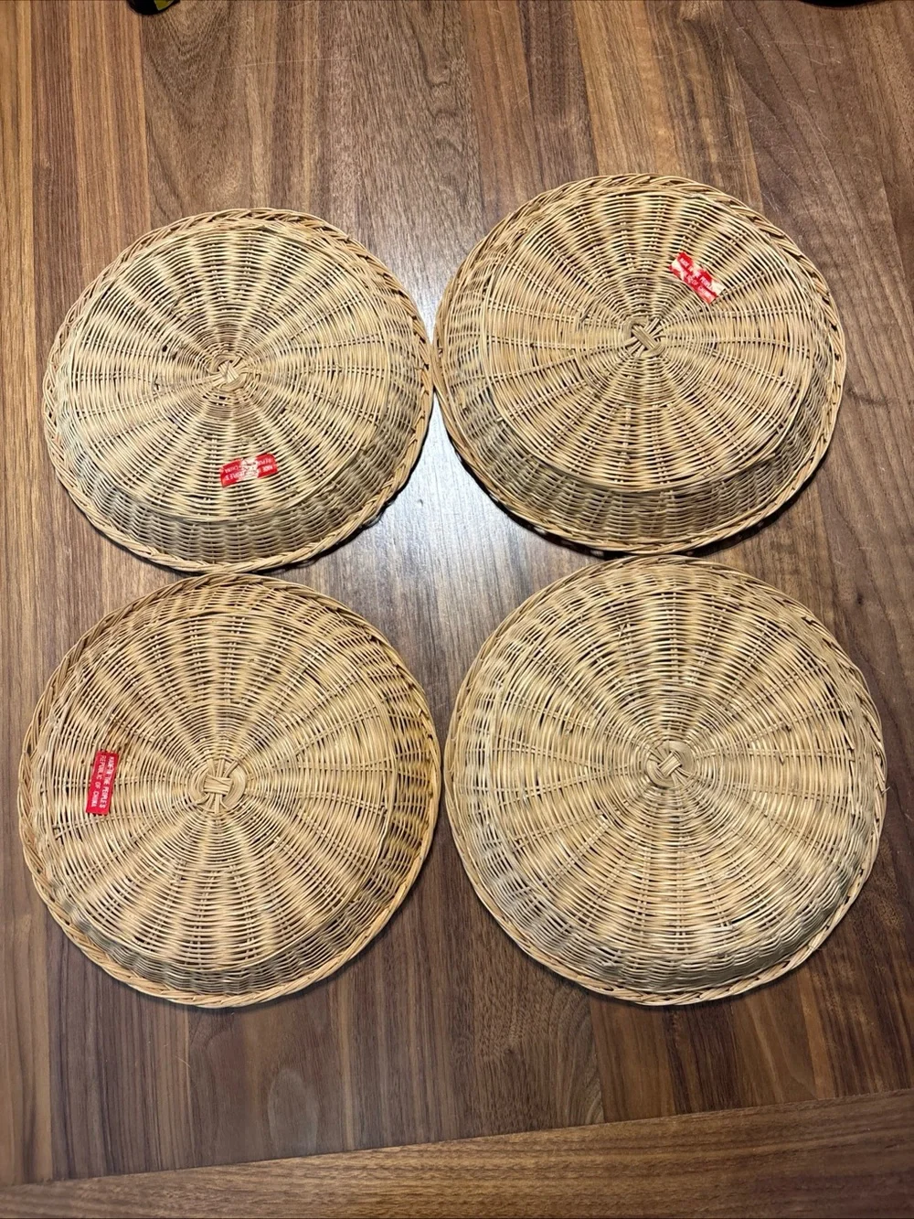 Natural Wicker Round Serving Trays - Set of 4, paper plate chargers, picnic
